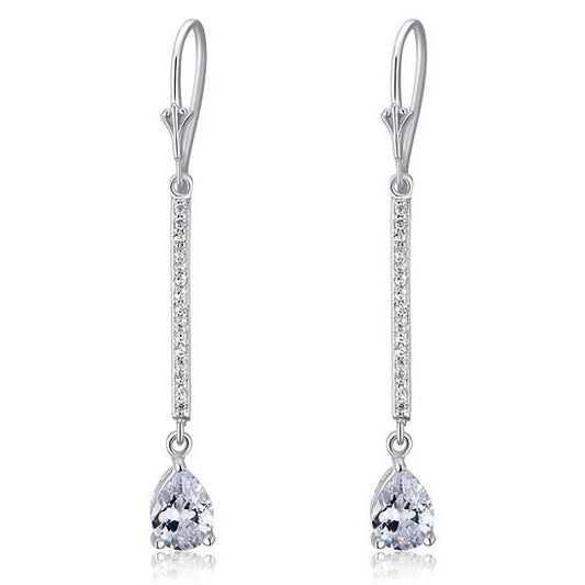 1 Carat Pear Cut Created Diamond Dangle Earrings 925 Sterling Silver