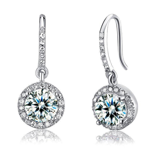 Halo 1.5 Carat Round Cut Created Diamond Dangle Earrings 925 Sterling Silver