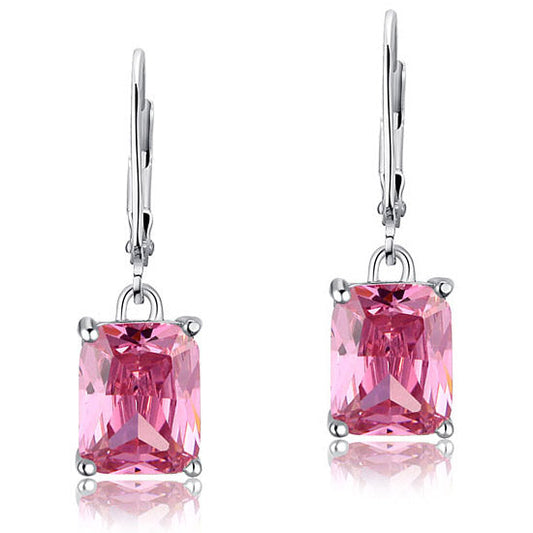 4 Carat Emerald Cut Pink Created Diamond Dangle Earrings 925 Sterling Silver