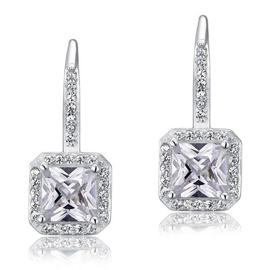 1.5 Carat Princess Cut Created Diamond Halo Dangle Earrings 925 Sterling Silver