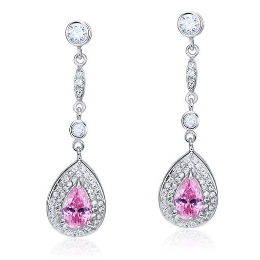 1.5 Carat Pear Cut Pink Created Diamond Dangle Earrings 925 Sterling Silver