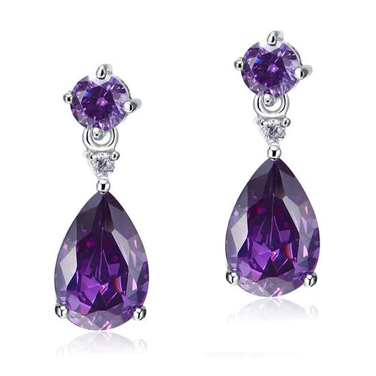 3 Carat Pear Cut Created Purple Sapphire 925 Sterling Silver Dangle Earrings