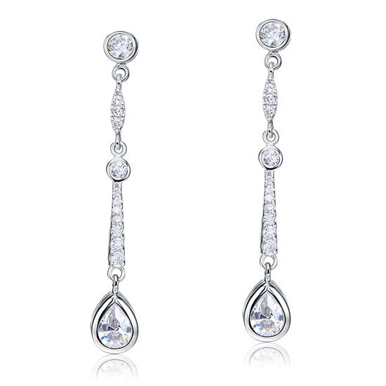 Pear Cut Created Diamond 925 Sterling Silver Dangle Earrings