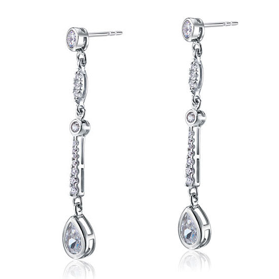 Pear Cut Created Diamond 925 Sterling Silver Dangle Earrings