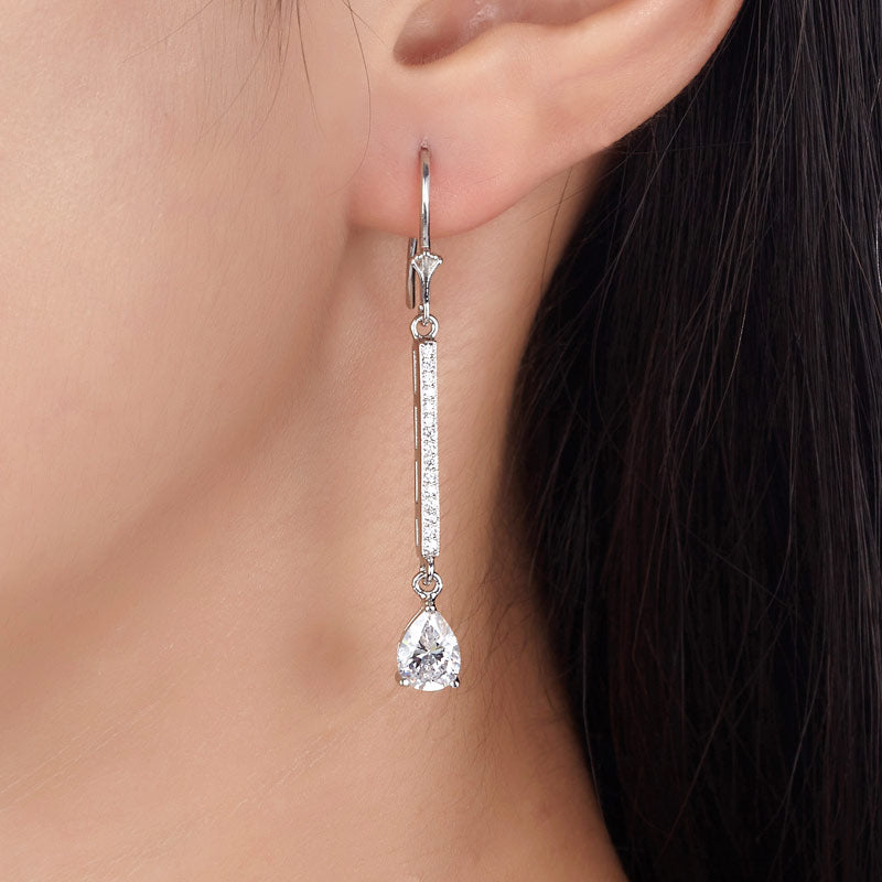 Pear Cut Created Diamond 925 Sterling Silver Dangle Earrings