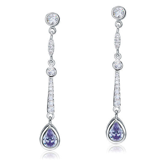 Purple Created Sapphire 925 Sterling Silver Dangle Earrings