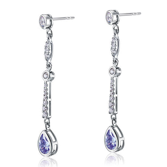 Purple Created Sapphire 925 Sterling Silver Dangle Earrings