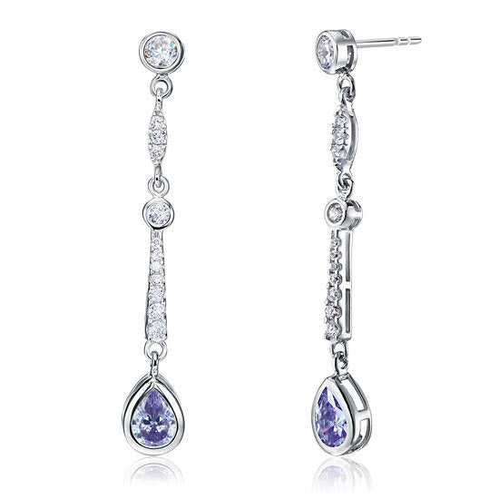 Purple Created Sapphire 925 Sterling Silver Dangle Earrings