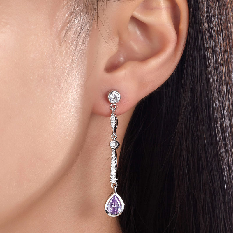 Purple Created Sapphire 925 Sterling Silver Dangle Earrings