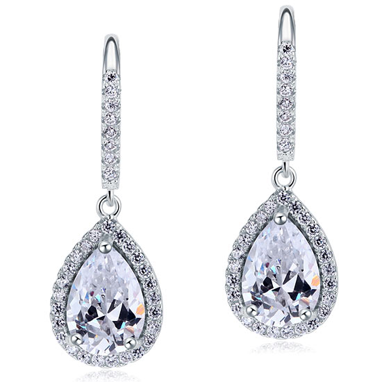 2 Carat Pear Cut Halo Created Diamond Dangle Earrings 925 Sterling Silver