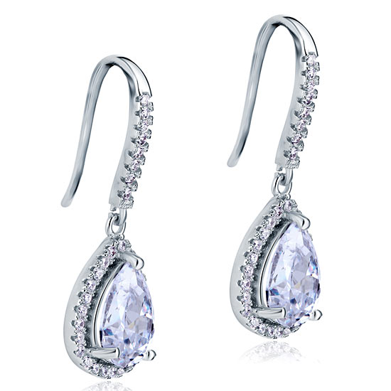 2 Carat Pear Cut Halo Created Diamond Dangle Earrings 925 Sterling Silver