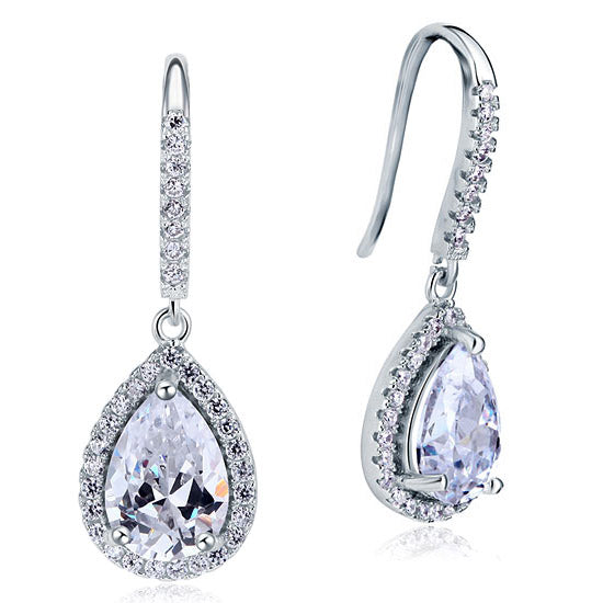 2 Carat Pear Cut Halo Created Diamond Dangle Earrings 925 Sterling Silver