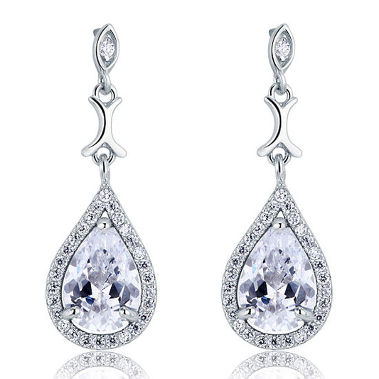 Pear Cut Created Diamond Vintage Dangle 925 Sterling Silver Earrings