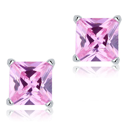 1 Carat Princess Cut Pink Created Diamond Stud Earrings 925 Sterling Silver