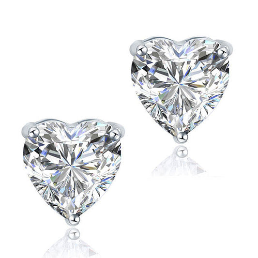 4 Carat Heart Cut Created Diamond Stud Earrings 925 Sterling Silver