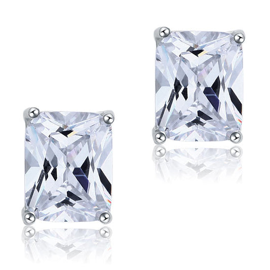 4 Carat Emerald Cut Created Diamond Stud 925 Sterling Silver Earrings