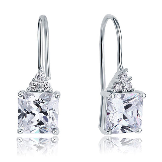 2 Carat Princess Cut Created Diamond Dangle Drop Earrings 925 Sterling Silver