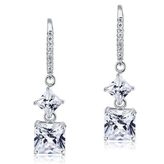 2 Carat Princess Cut Created Diamond Dangle Drop 925 Sterling Silver Earrings