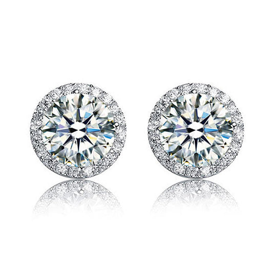 2 Carat Round Cut Created Diamond Halo Stud Earrings 925 Sterling Silver