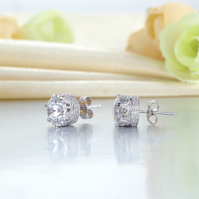 1.5 Carat Vintage Style Created Diamond Stud Earrings 925 Sterling Silver