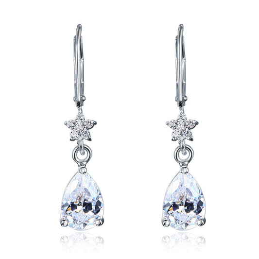 2 Carat Pear Cut Flower Created Diamond Dangle Earrings 925 Sterling Silver