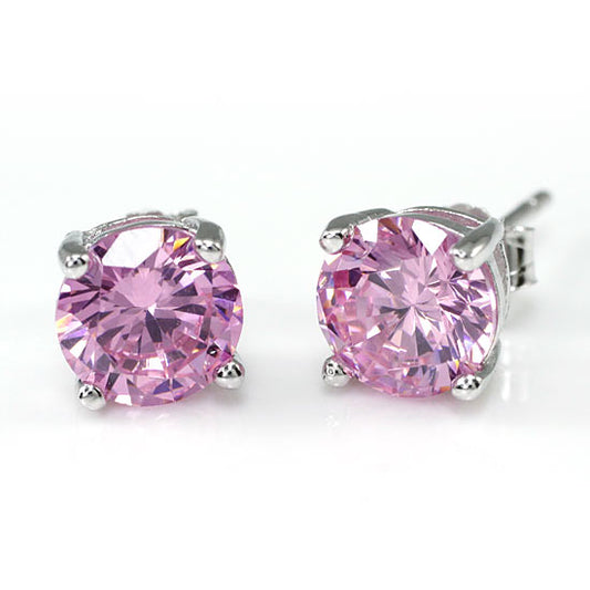 1 Carat Round Cut Pink Created Diamond Stud Earrings 925 Sterling Silver