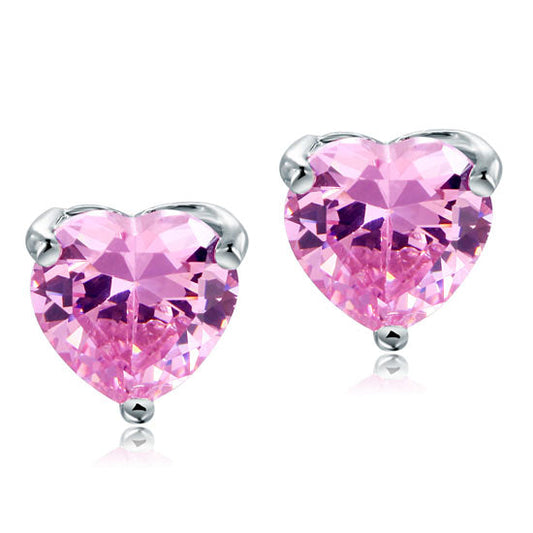 2 Carat Heart Cut Pink Created Diamond Stud Earrings 925 Sterling Silver