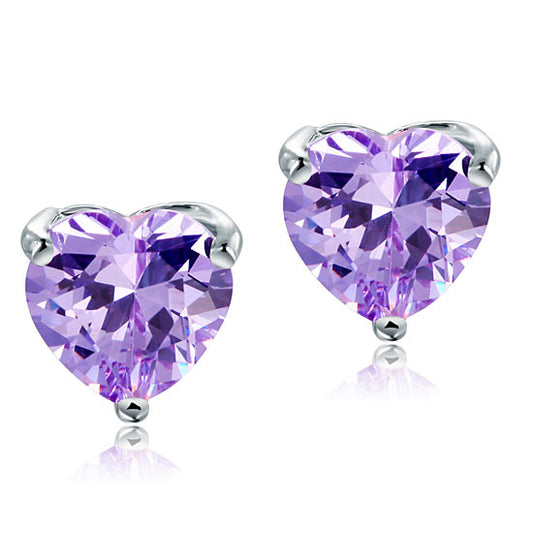 2 Carat Heart Cut Purple Sapphire Stud Earrings 925 Sterling Silver