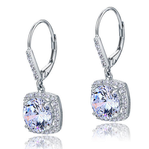 925 Sterling Silver Bridal Wedding Earrings Brilliant Created Diamond