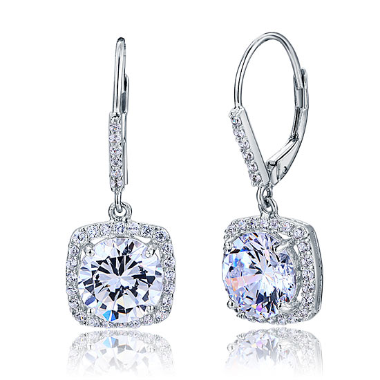 925 Sterling Silver Bridal Wedding Earrings Brilliant Created Diamond