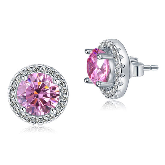 2.5 Carat Round Created Pink Diamond Halo (Removable) Stud Earrings 925 Sterling Silver