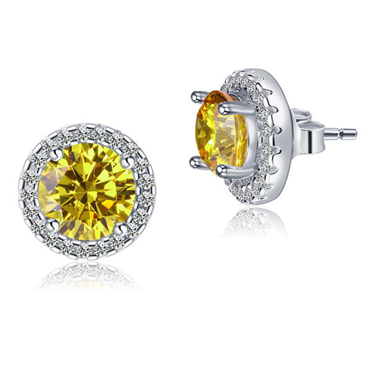 2.5 Carat Round Fancy Created Yellow Diamond Halo (Removable) Stud Earrings 925 Sterling Silver