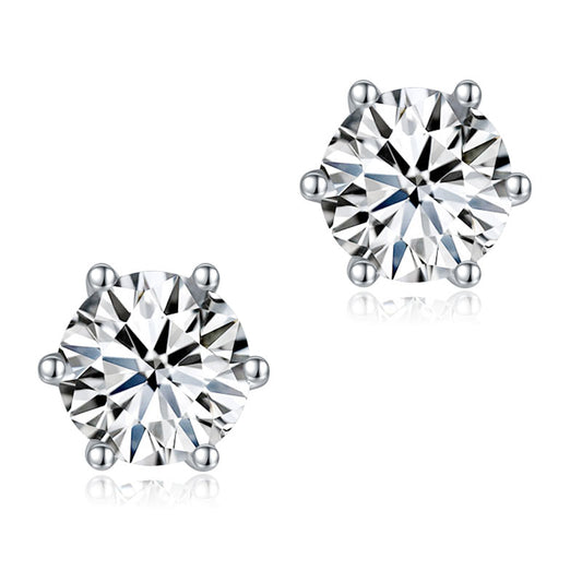 0.5 Carat Round Cut Moissanite Diamond 6 Prong Stud Earrings 925 Sterling Silver