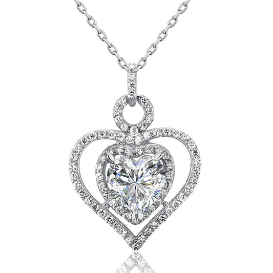 3 Carat Heart Cut Created Diamond Necklace 925 Sterling Silver