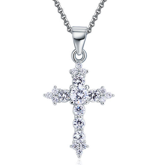 Round Cut Created Diamond 925 Sterling Silver Cross Pendant Necklace Necklaces