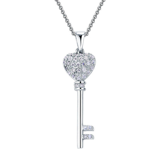 925 Sterling Silver Created Diamond Heart Key Pendant Necklace Necklaces