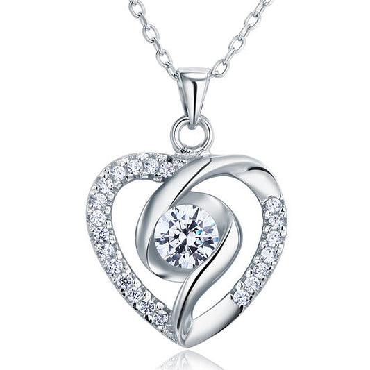 Created Diamond Heart 925 Sterling Silver Pendant Necklace Necklaces