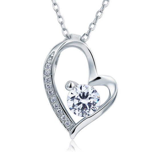 1 Carat Round Cut Created Diamond Heart Necklace 925 Sterling Silver