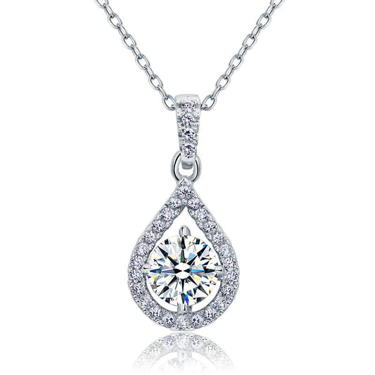 1 Carat Round Cut Created Diamond Halo Necklace 925 Sterling Silver