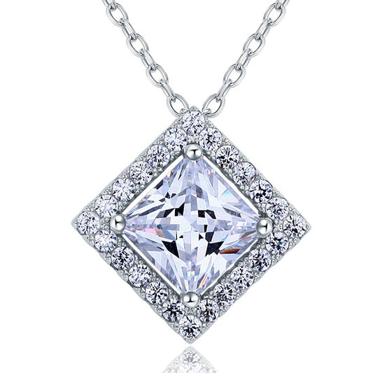 1.5 Carat Princess Cut Created Diamond 925 Sterling Silver Pendant Necklace