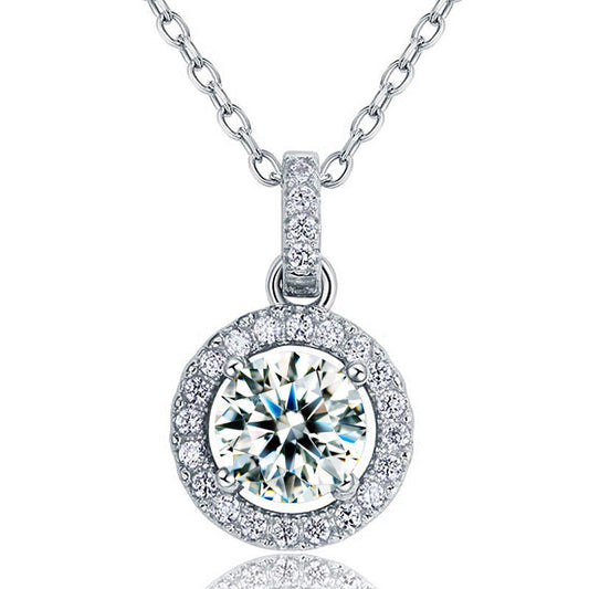 1 Carat Round Cut Created Diamond Halo Necklace 925 Sterling Silver