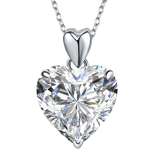 Heart Cut 5 Carat Created Diamond Pendant Necklace 925 Sterling Silver Necklaces