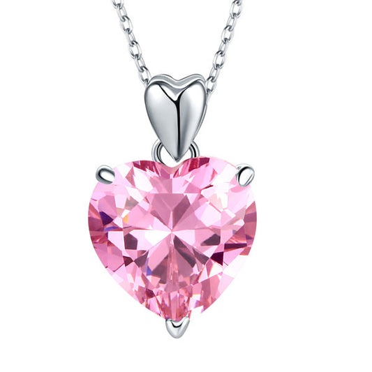 5 Carat Heart Cut Pink Created Diamond Necklace 925 Sterling Silver