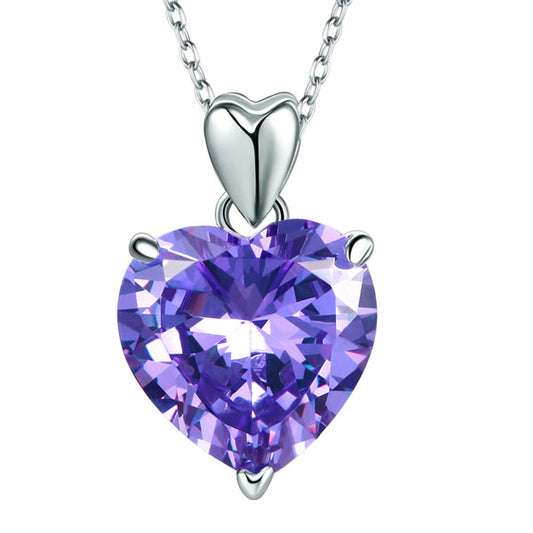 925 Sterling Silver Heart Pendant Necklace 5 Carat Purple Bridal Jewelry Necklaces