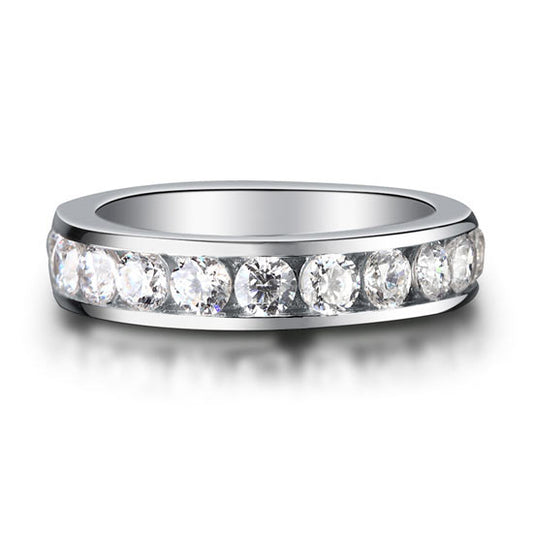 Channel Setting Created Diamond 925 Sterling Silver Eternity Band Wedding Anniversary Ring Rings