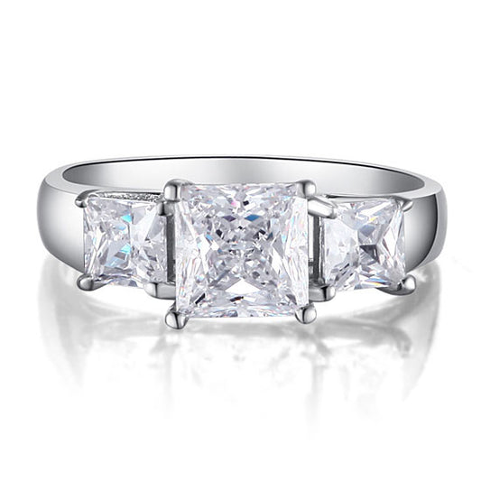 1.5 Carat 3-Stone Princess Cut Created Diamond Ring 925 Sterling Silver