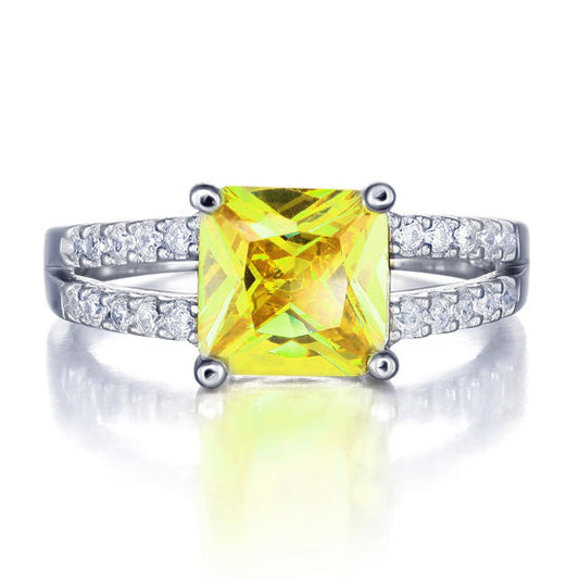 2 Carat Princess Cut Created Yellow Diamond Engagement Ring 925 Sterling Silver Rings