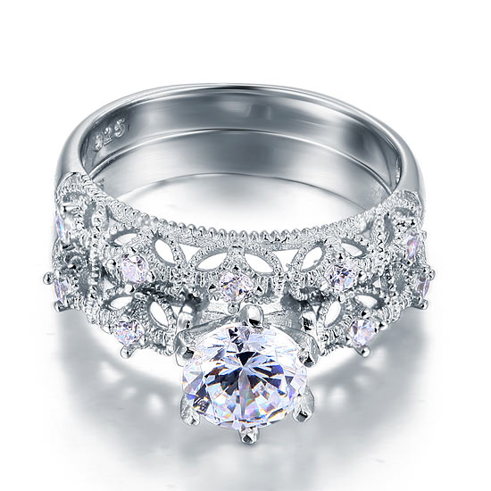 1.25 Carat Round Cut Vintage Style Created Diamond Engagement Ring 925 Sterling Silver Rings