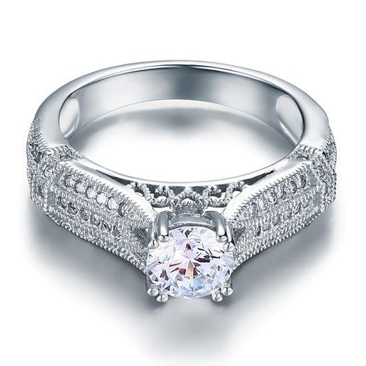 Vintage Style 1 Carat Created Diamond Solid 925 Sterling Silver Bridal Wedding Engagement Ring