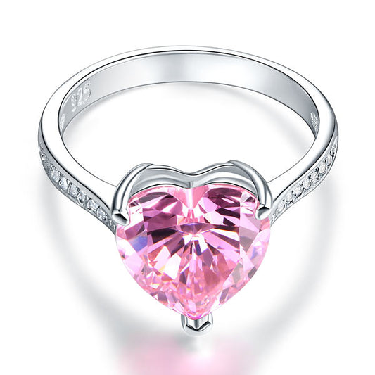 3.5 Carat Heart Cut Pink Created Diamond Engagement Ring 925 Sterling Silver Rings